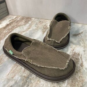 NWOT Sanuk Chiba Men's 10 Brown Canvas Sidewalk Surfer Slip On Loafers SMF1047